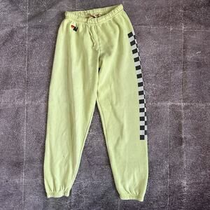 Women's Aviator Nation Check Leg Neon Yellow Casual Jogger Sweatpants Sweat Sz S